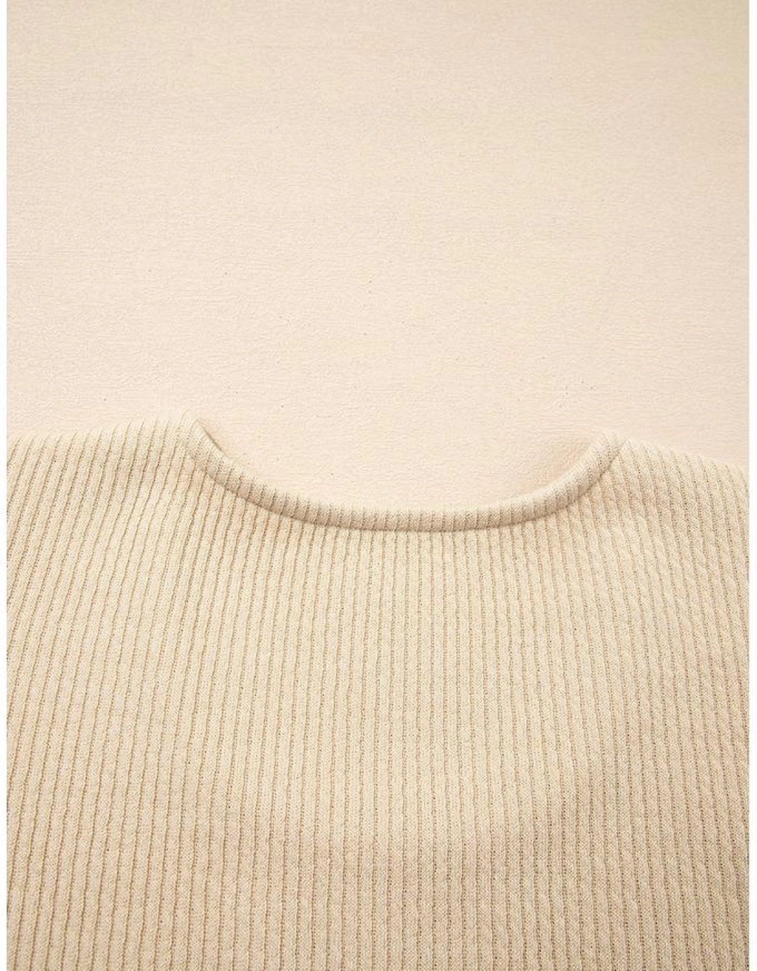 Apricot Leopard Sleeve Patchwork Ribbed Knit U Neck Top