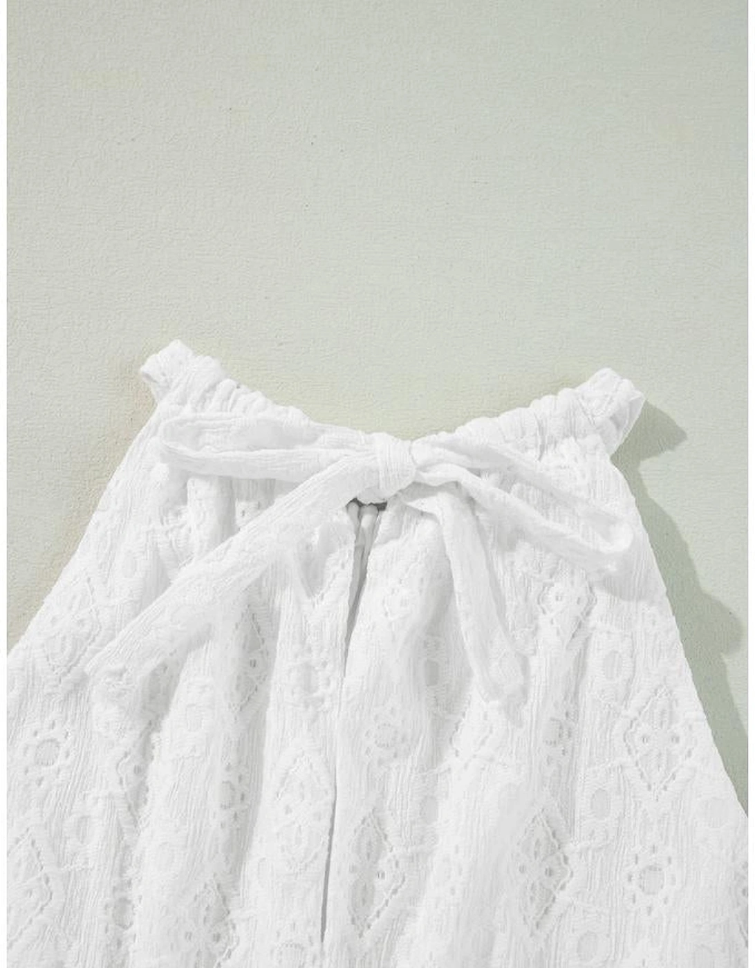 White Lace Sleeveless Knot Hollow Out Back Tied Waist Mini Dress