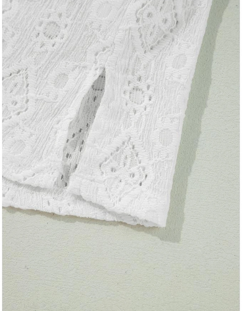 White Lace Sleeveless Knot Hollow Out Back Tied Waist Mini Dress