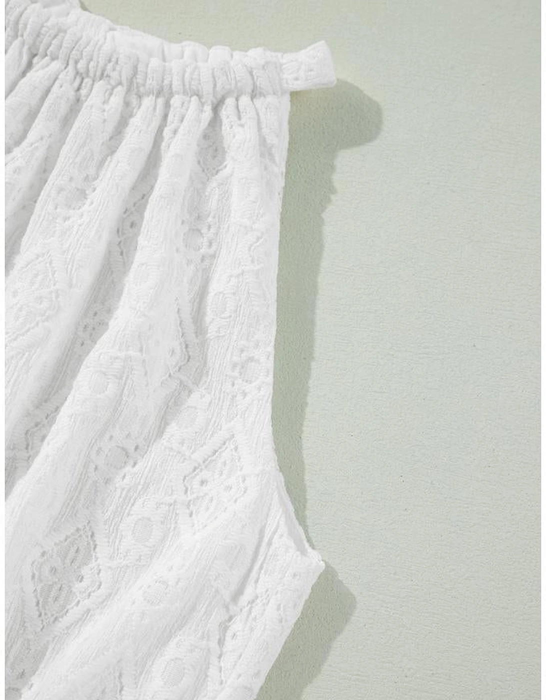 White Lace Sleeveless Knot Hollow Out Back Tied Waist Mini Dress