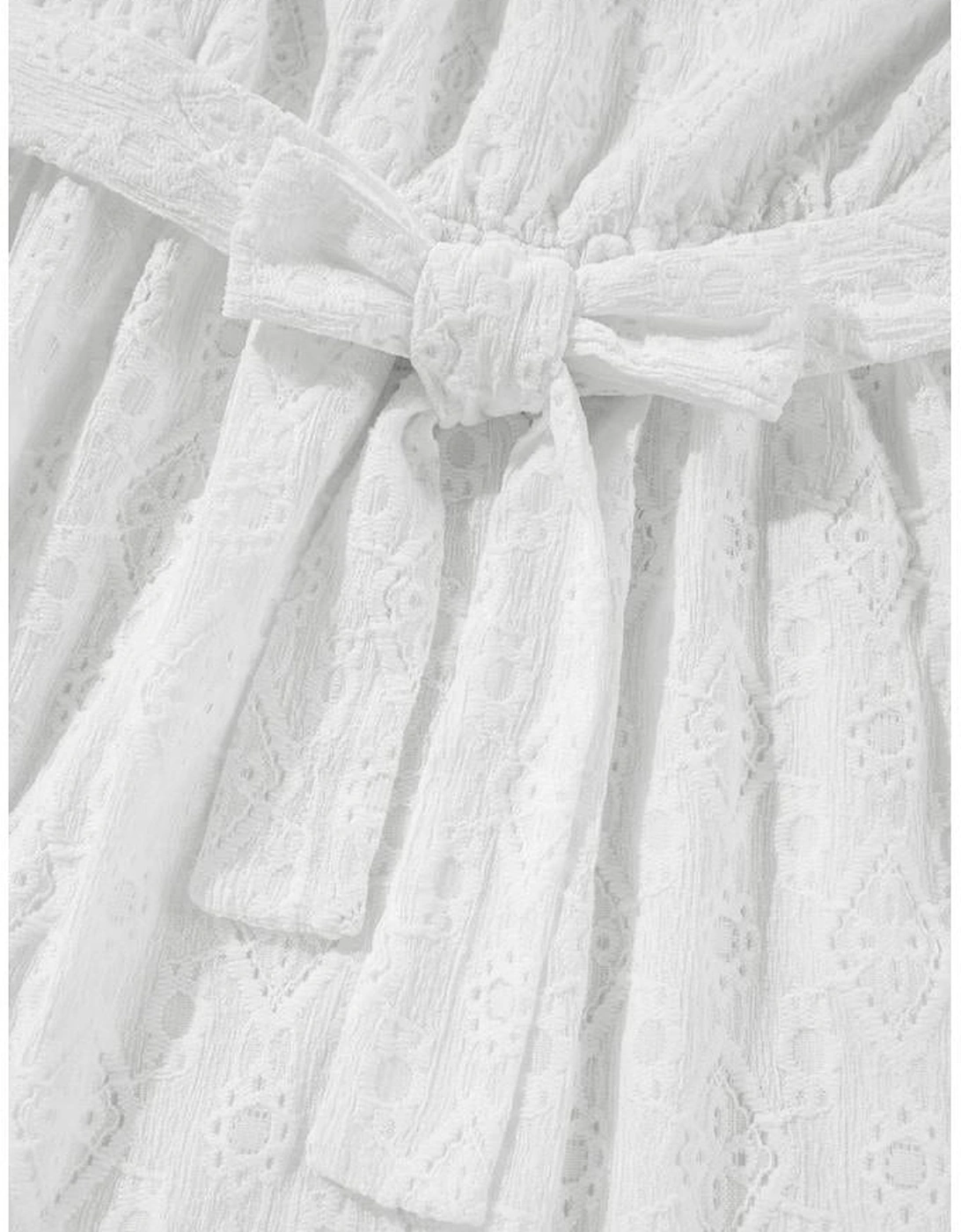 White Lace Sleeveless Knot Hollow Out Back Tied Waist Mini Dress