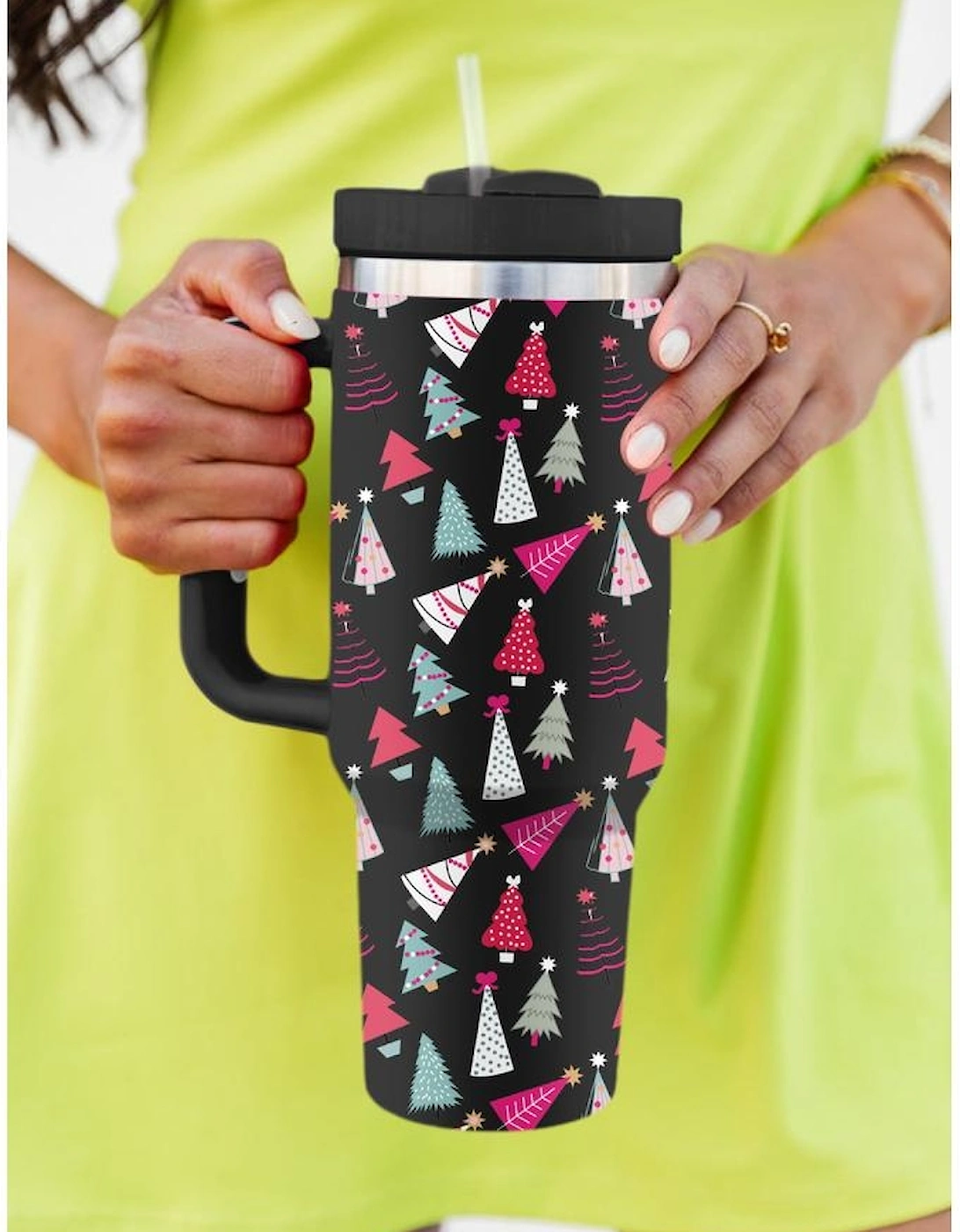 Azura Exchange Black Cartoon Christmas Tree Printed Thermos Cup