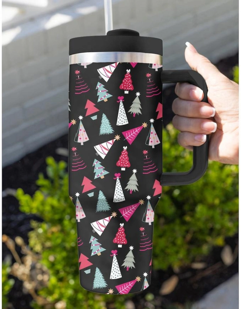 Azura Exchange Black Cartoon Christmas Tree Printed Thermos Cup