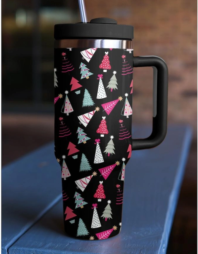 Azura Exchange Black Cartoon Christmas Tree Printed Thermos Cup