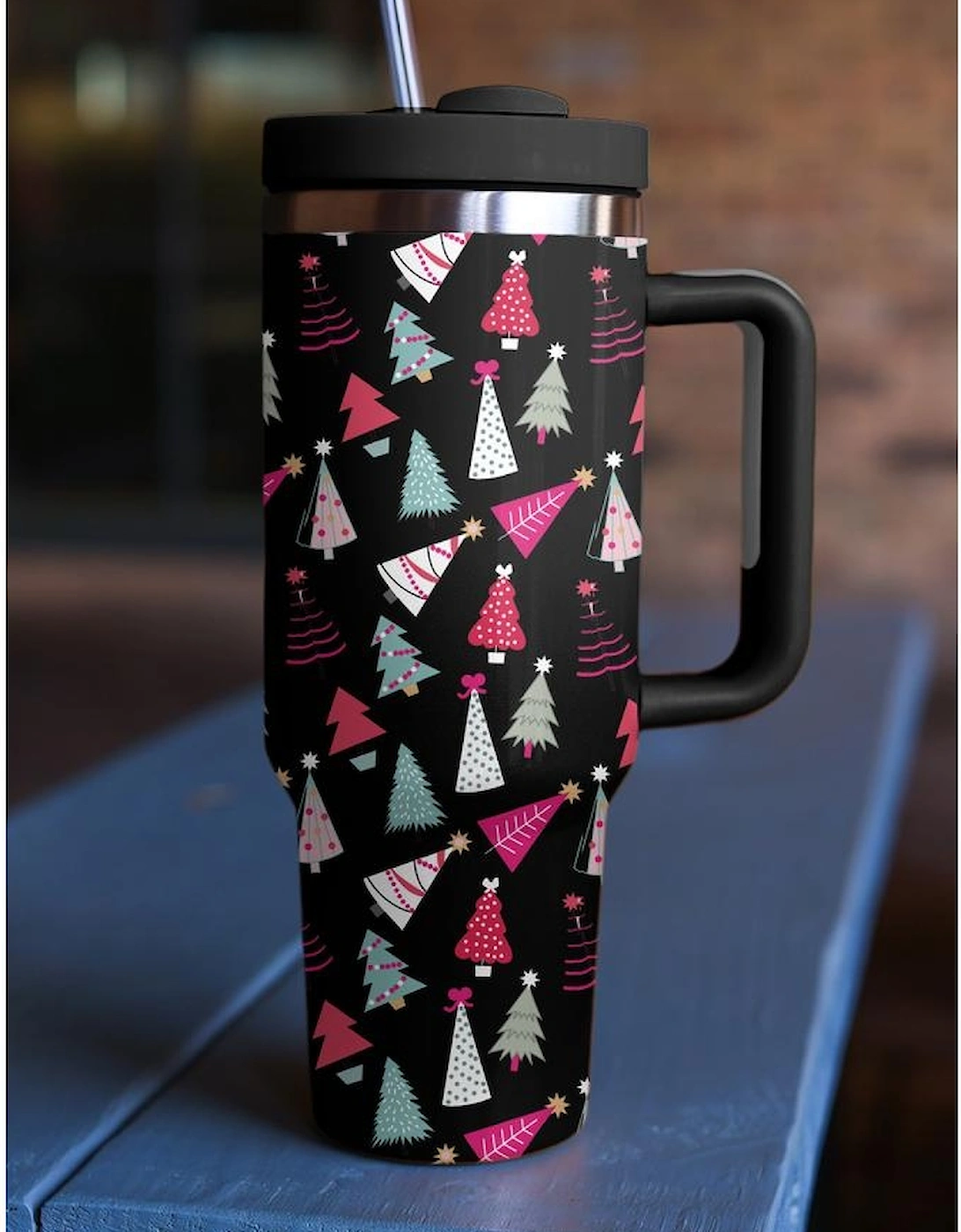 Azura Exchange Black Cartoon Christmas Tree Printed Thermos Cup