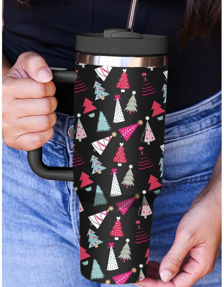 Azura Exchange Black Cartoon Christmas Tree Printed Thermos Cup