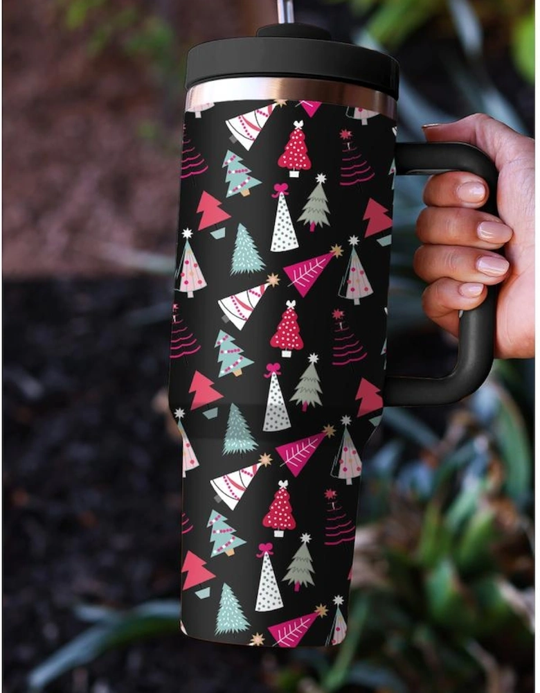 Azura Exchange Black Cartoon Christmas Tree Printed Thermos Cup