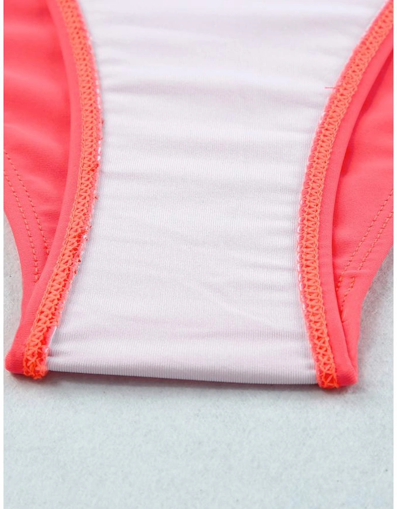 Pink Scalloped Criss Cross High Waist Bikini