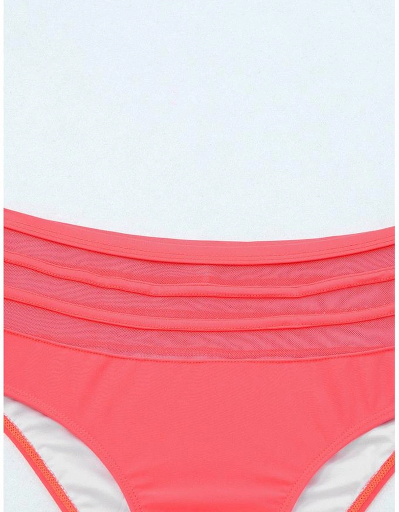 Pink Scalloped Criss Cross High Waist Bikini