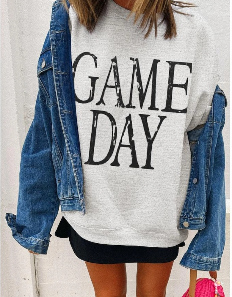 Black Vintage Washed GAME DAY Graphic Baggy Sweatshirt