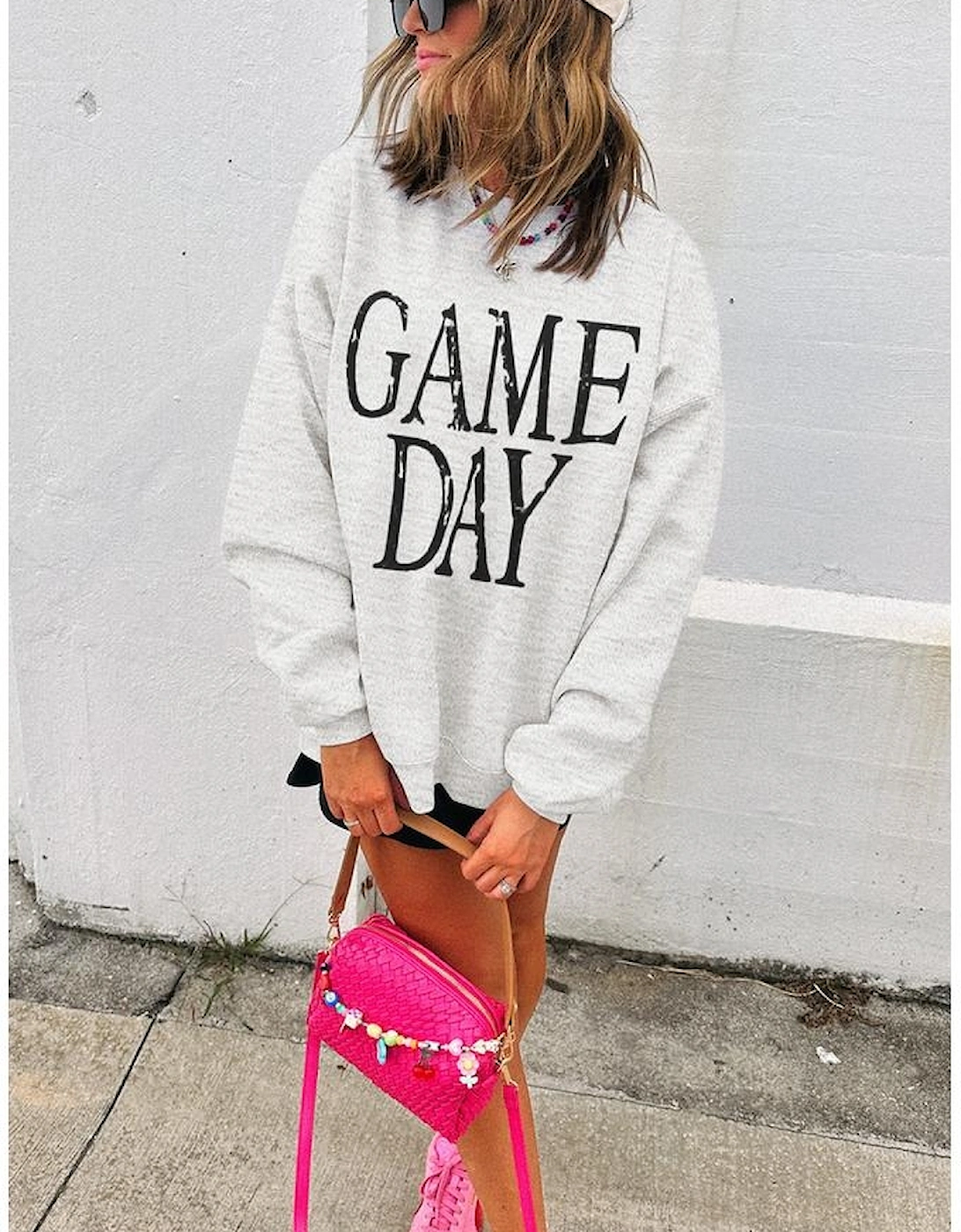 Black Vintage Washed GAME DAY Graphic Baggy Sweatshirt