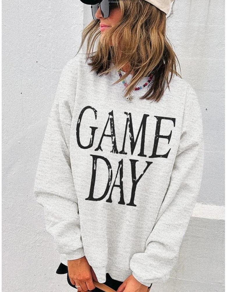 Black Vintage Washed GAME DAY Graphic Baggy Sweatshirt