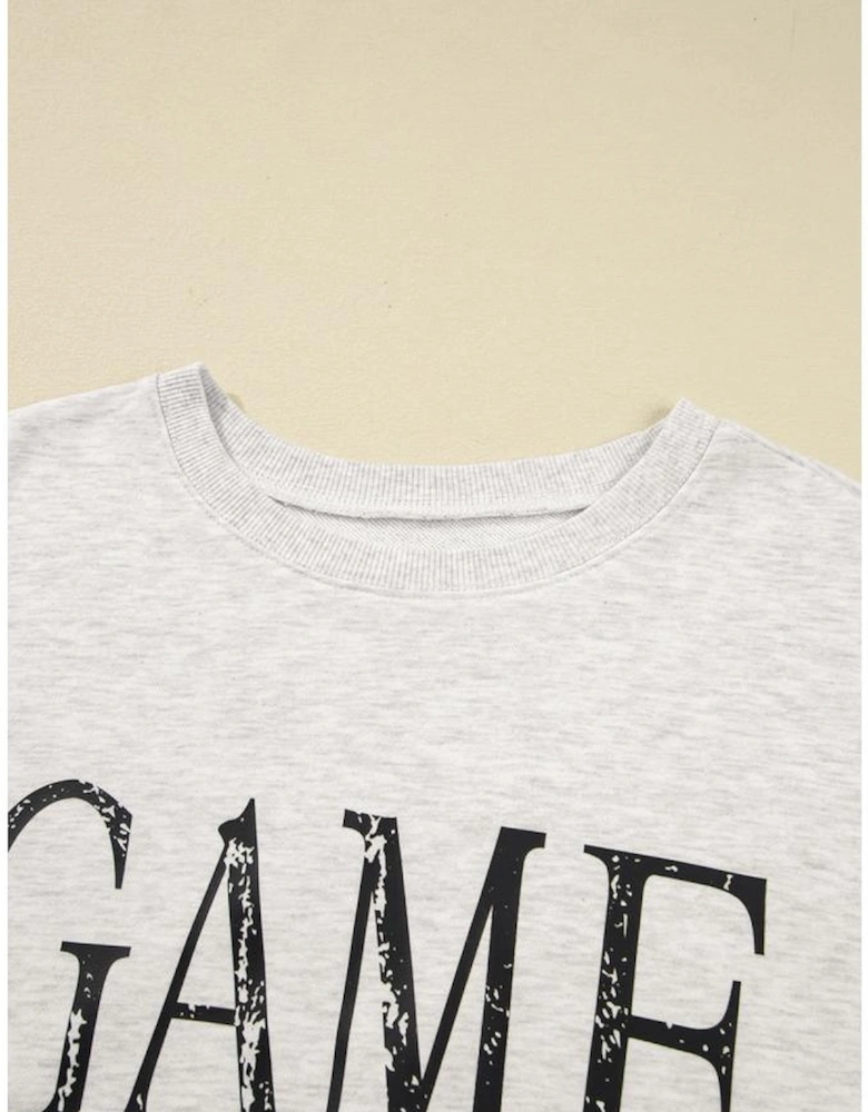 Black Vintage Washed GAME DAY Graphic Baggy Sweatshirt