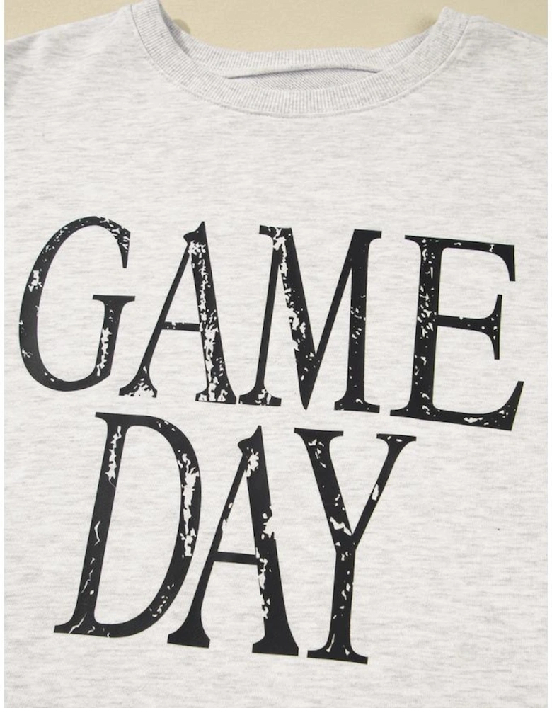 Black Vintage Washed GAME DAY Graphic Baggy Sweatshirt