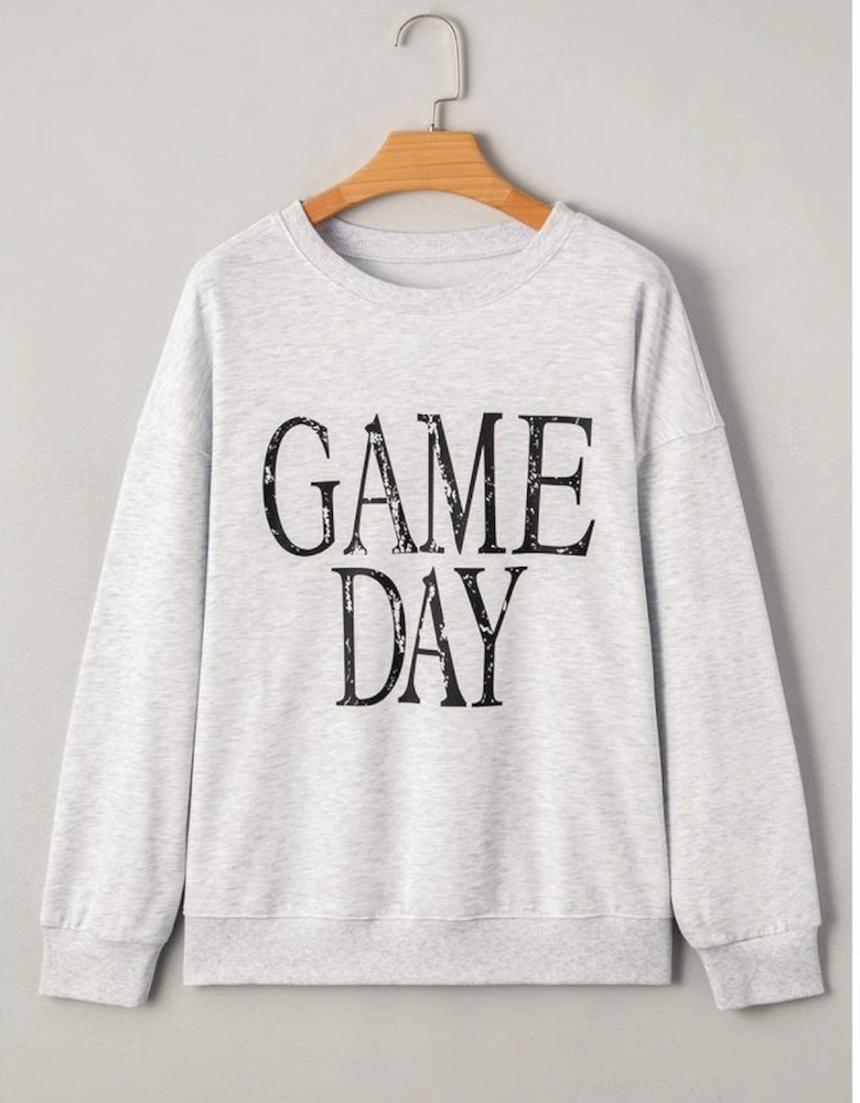 Black Vintage Washed GAME DAY Graphic Baggy Sweatshirt