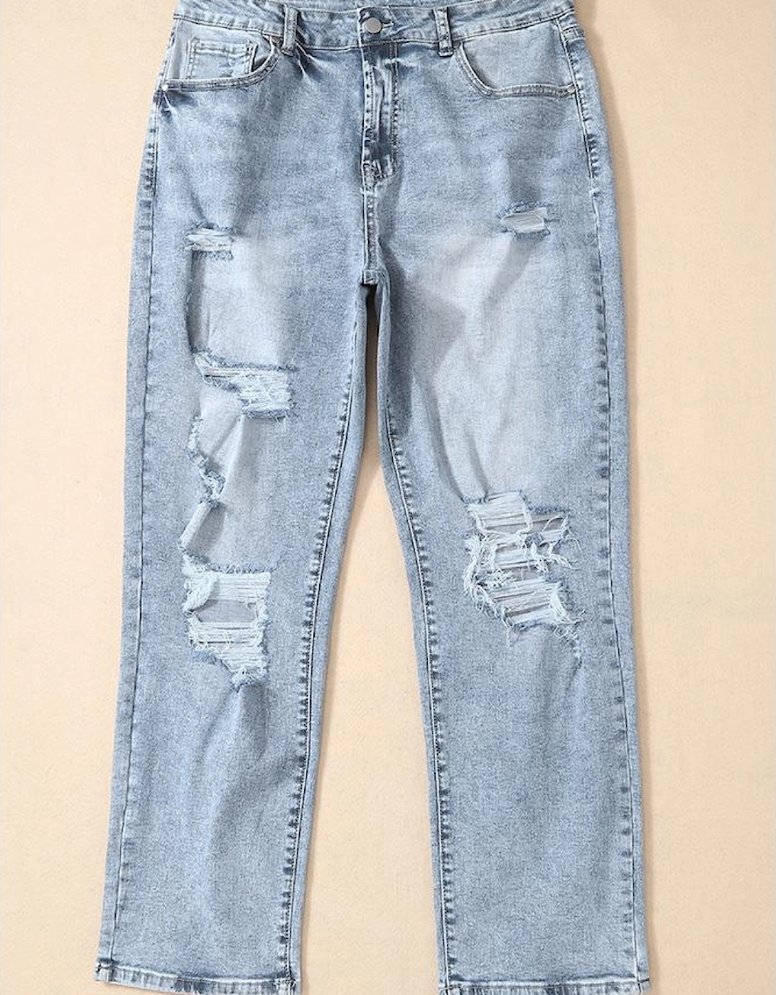 Sky Blue Light Wash Frayed Slim Fit High Waist Jeans