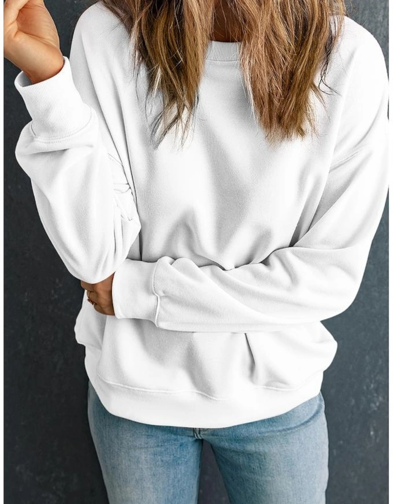 Beige Solid Classic Crewneck Pullover Sweatshirt
