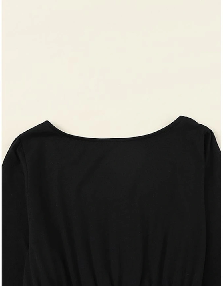 Black Button Up High Waist Long Sleeve Dress