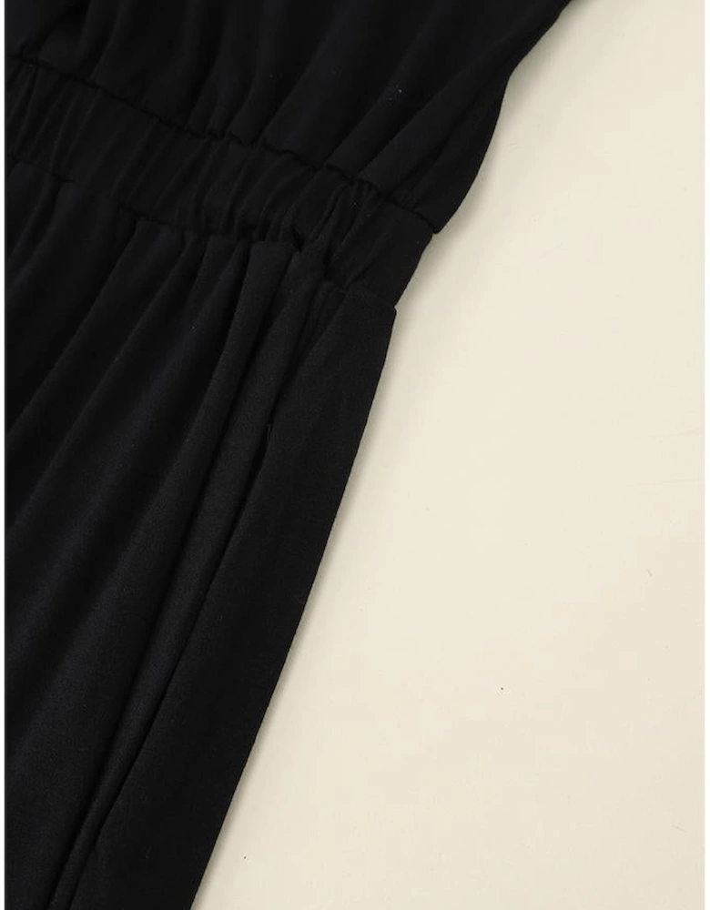 Black Button Up High Waist Long Sleeve Dress