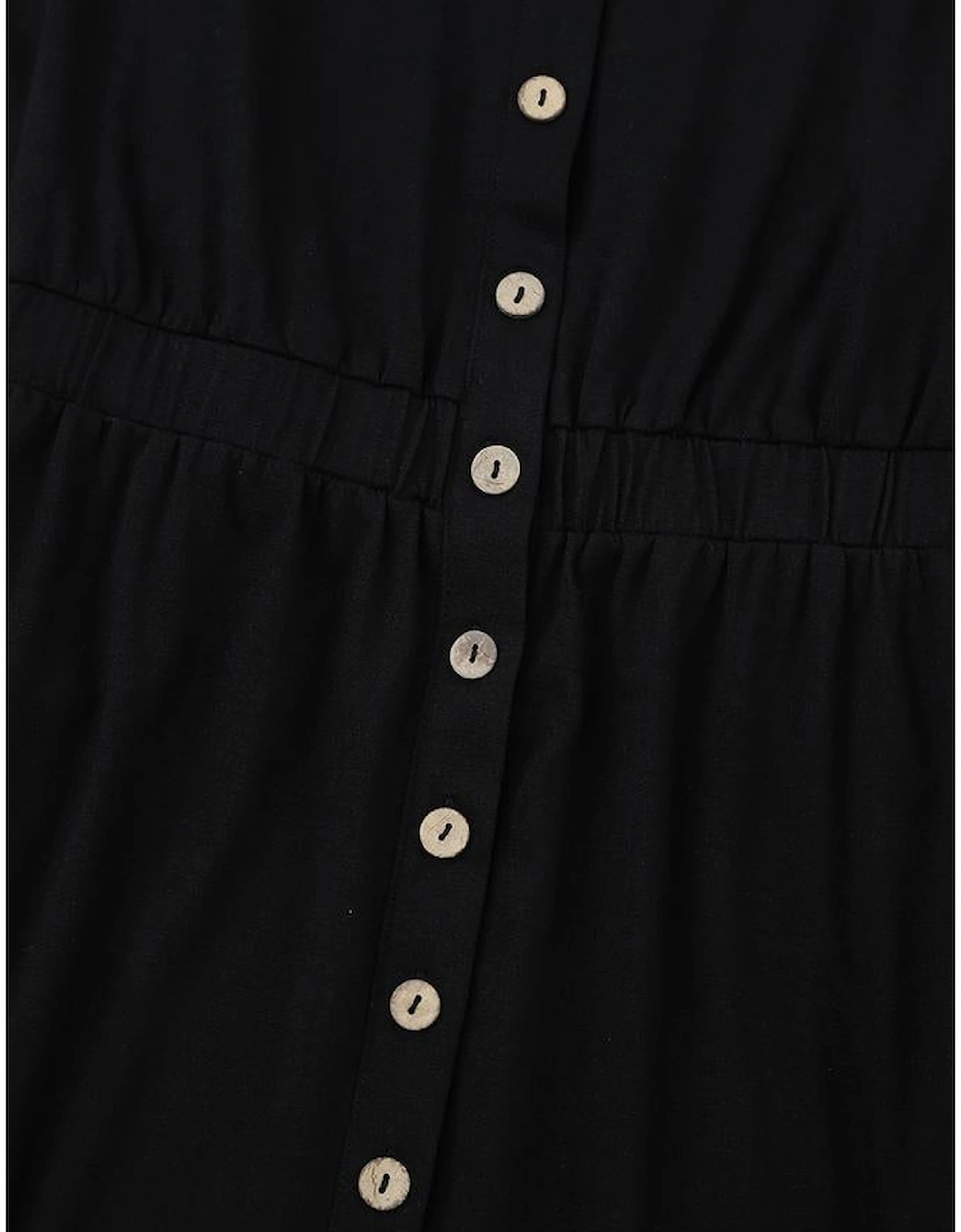 Black Button Up High Waist Long Sleeve Dress