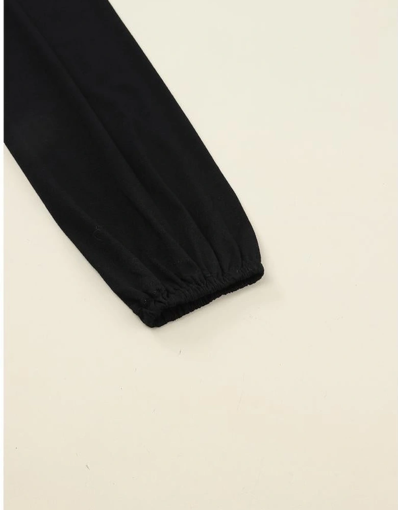 Black Button Up High Waist Long Sleeve Dress