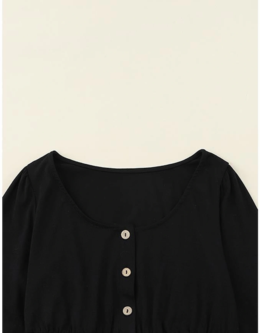 Black Button Up High Waist Long Sleeve Dress