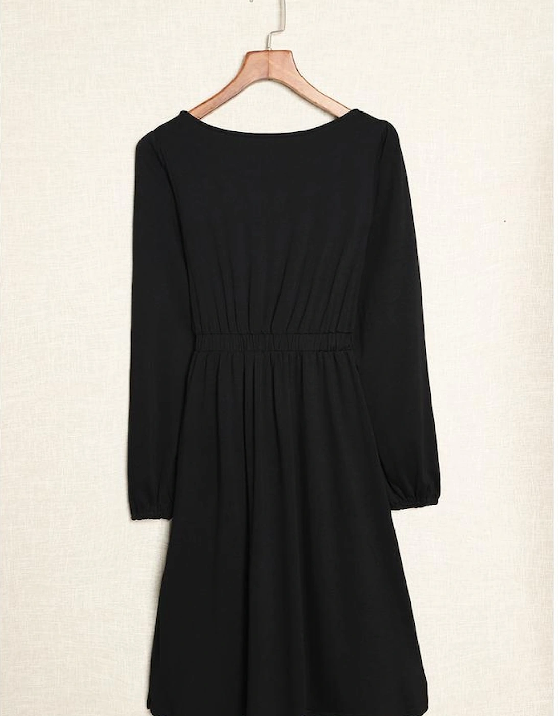 Black Button Up High Waist Long Sleeve Dress