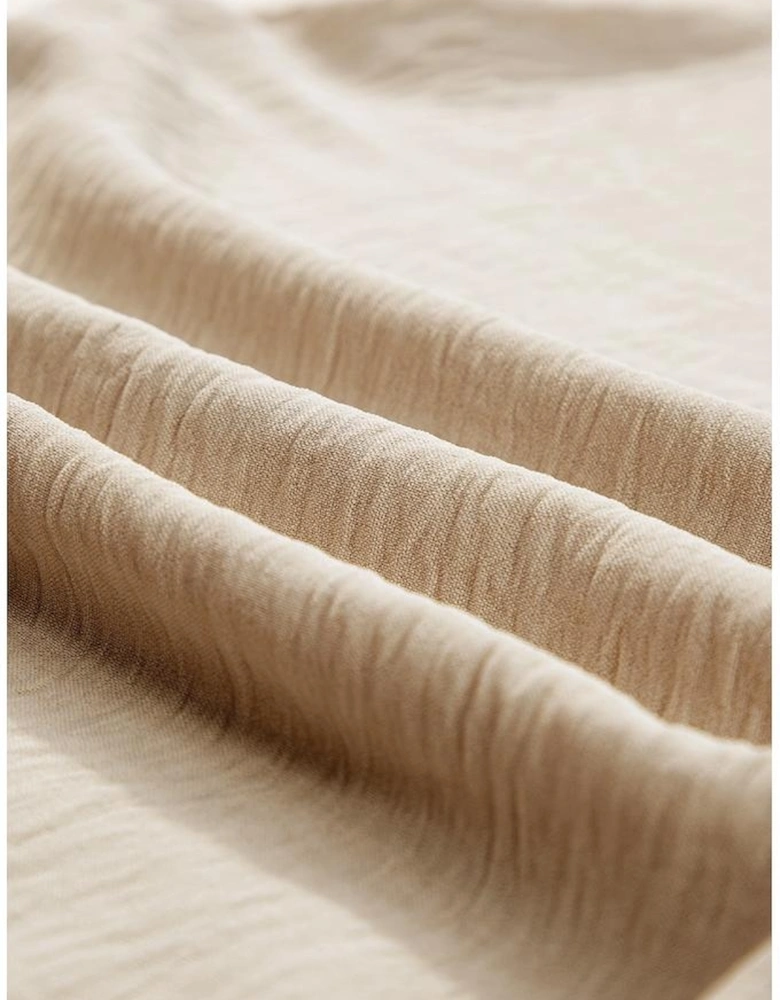 Beige Crinkled Elastic Hem Crop Tee and Wide Leg Pants Set