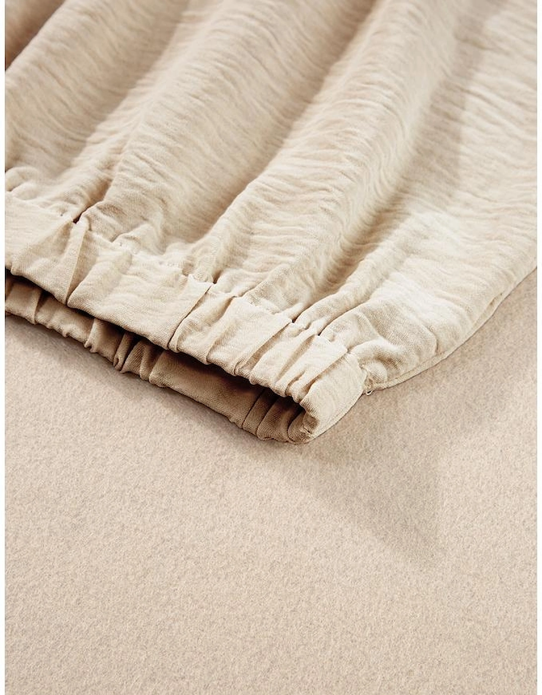 Beige Crinkled Elastic Hem Crop Tee and Wide Leg Pants Set