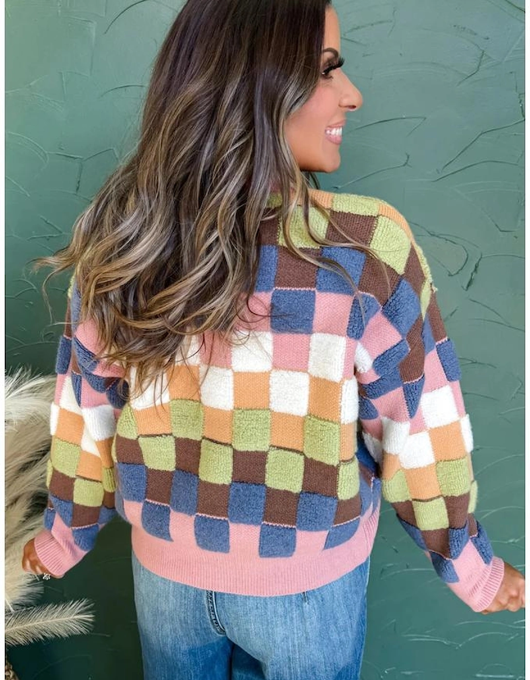 Multicolour Plush Checkered Pattern Button Front Cardigan Sweater, 15 of 14