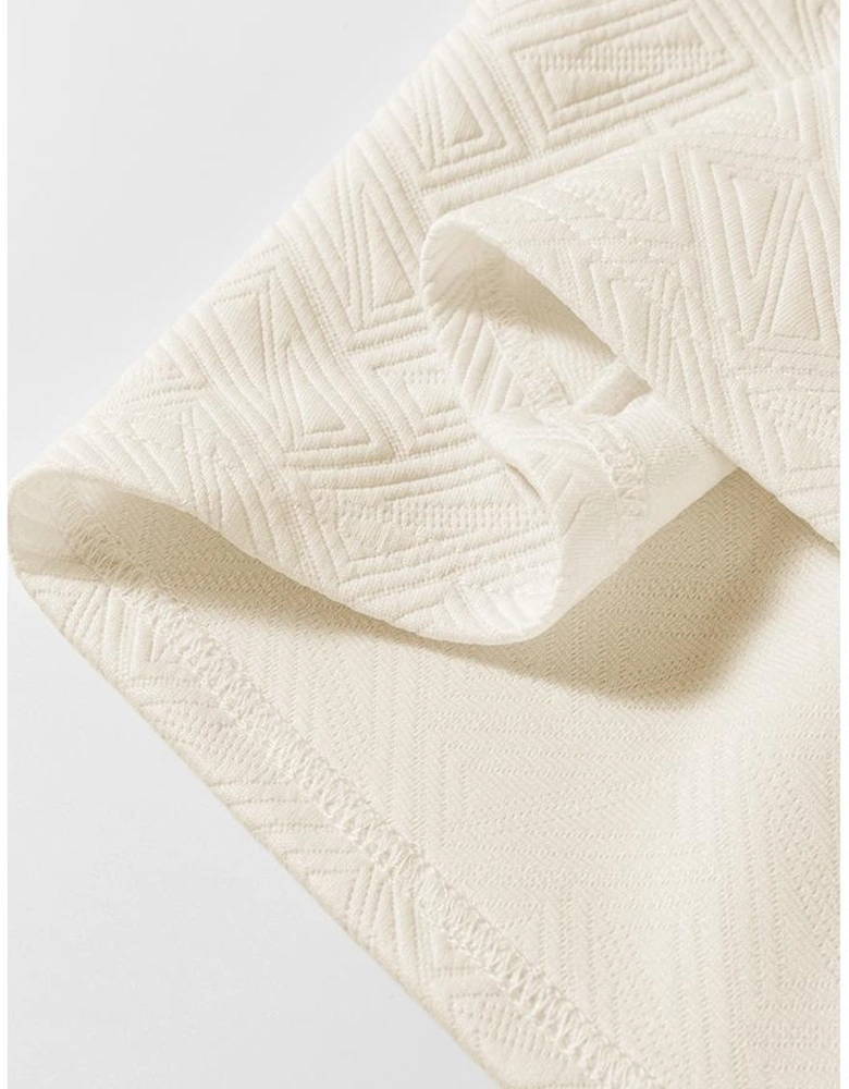 Beige Preppy Striped Trim Textured Quarter Zipper Colorblock Short Sleeve Top