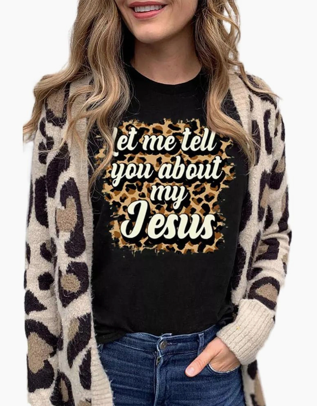 Black Let Me Tell You About My Jesus Leopard Graphic Tee, 9 of 8