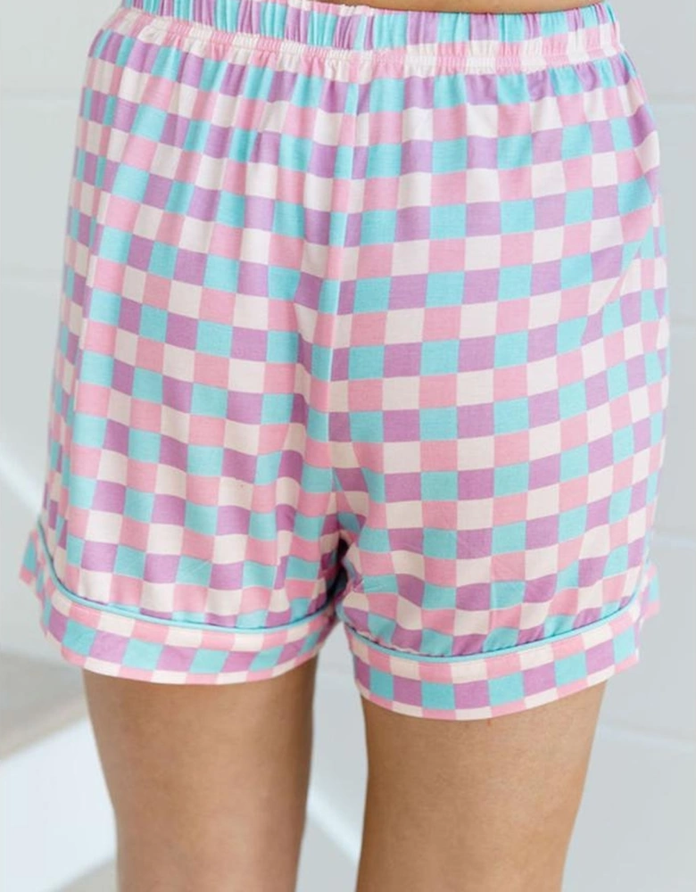 Purple Checkered Pattern Short Sleeve Pajamas Set
