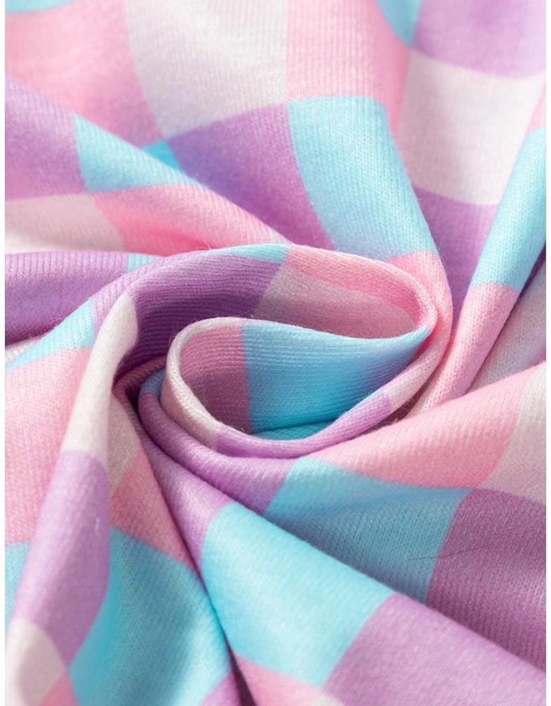 Purple Checkered Pattern Short Sleeve Pajamas Set