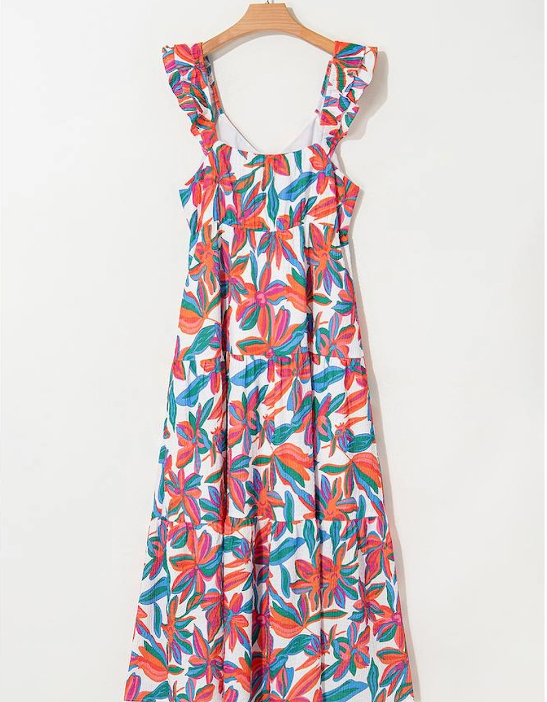 Red Boho Floral Ruffled Strap V Neck Maxi Dress