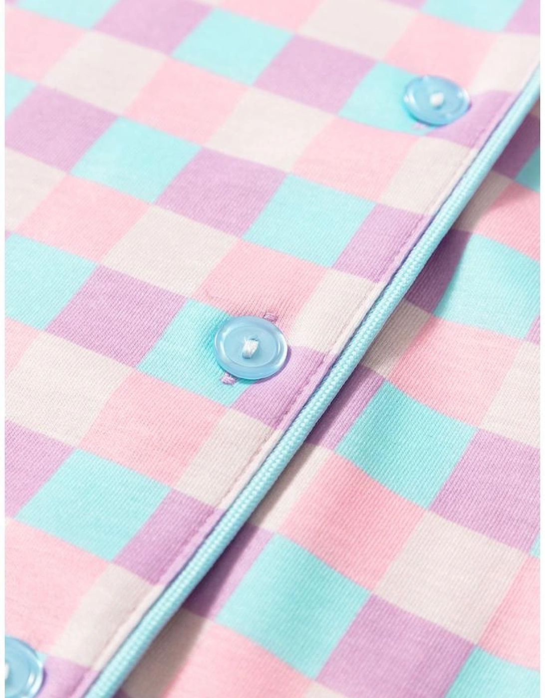 Purple Checkered Pattern Short Sleeve Pajamas Set