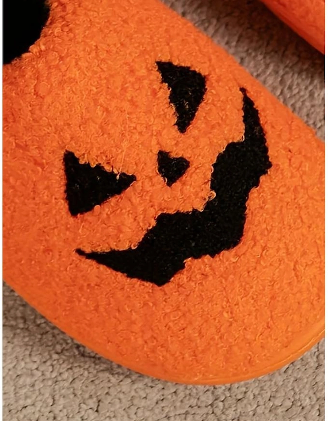 Orange Halloween Pumpkin Face Graphic Plush Slippers, 9 of 8