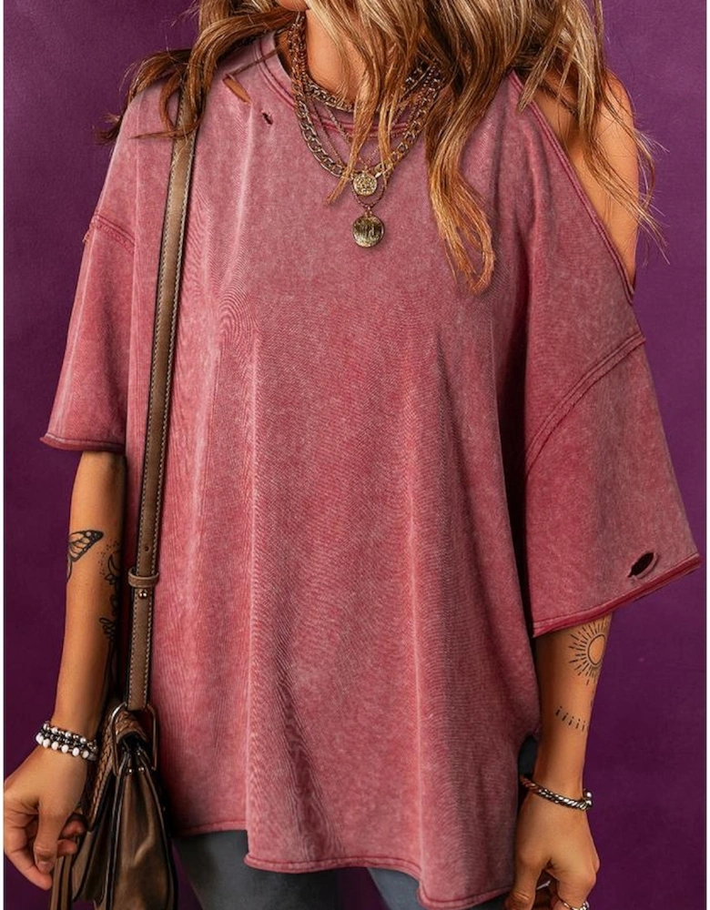 Clay One Shoulder Half Sleeve Oversized Tunic T Shirt