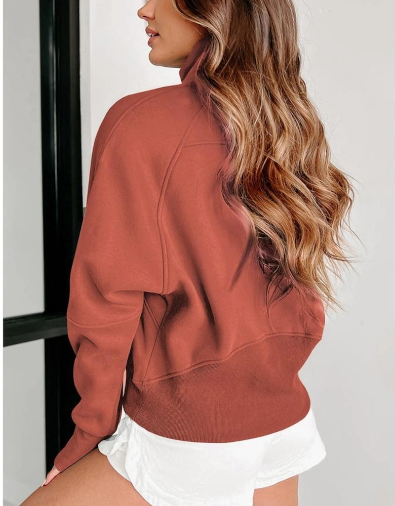 Flamingo Fleece Lined Zip Up Stand Collar Thumbhole Sleeve Sweatshirt