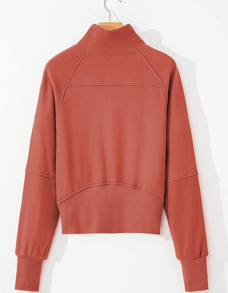 Flamingo Fleece Lined Zip Up Stand Collar Thumbhole Sleeve Sweatshirt