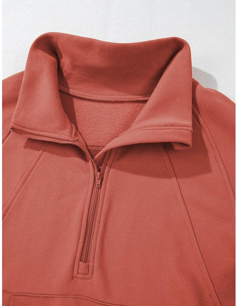 Flamingo Fleece Lined Zip Up Stand Collar Thumbhole Sleeve Sweatshirt