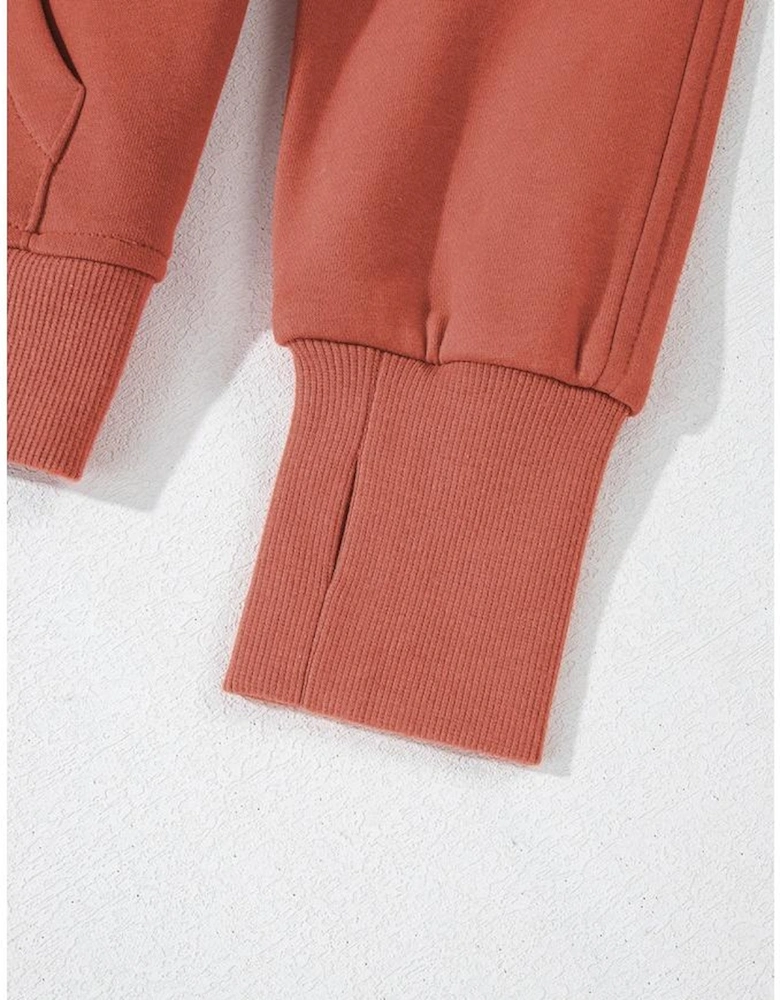 Flamingo Fleece Lined Zip Up Stand Collar Thumbhole Sleeve Sweatshirt