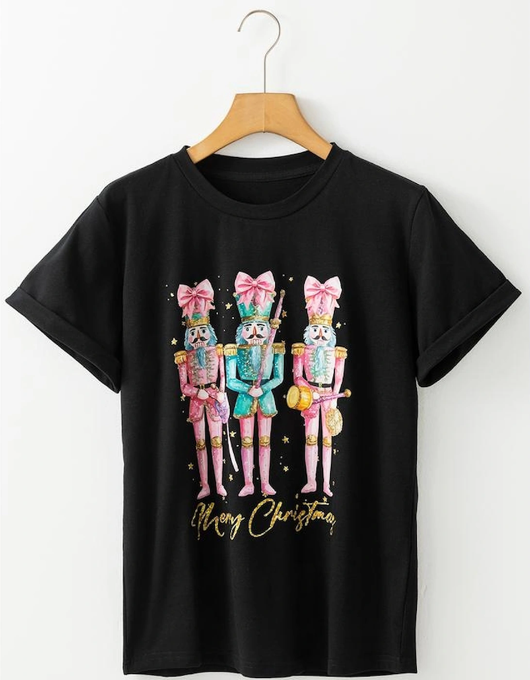 Black Nutcracker Merry Christmas Printed Crewneck T Shirt, 15 of 14