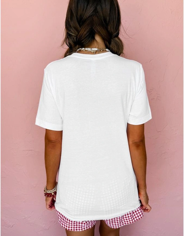 White USA Starry Letter Graphic Cotton Blend T Shirt