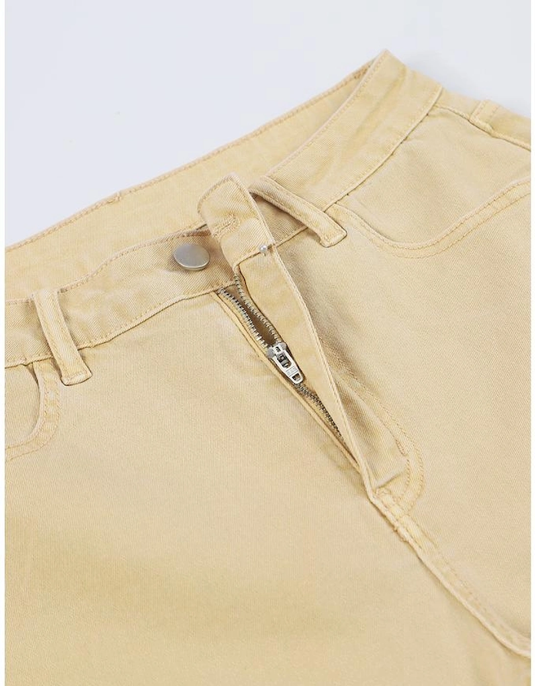 Khaki Raw Edge Mid Waist Flared Jeans