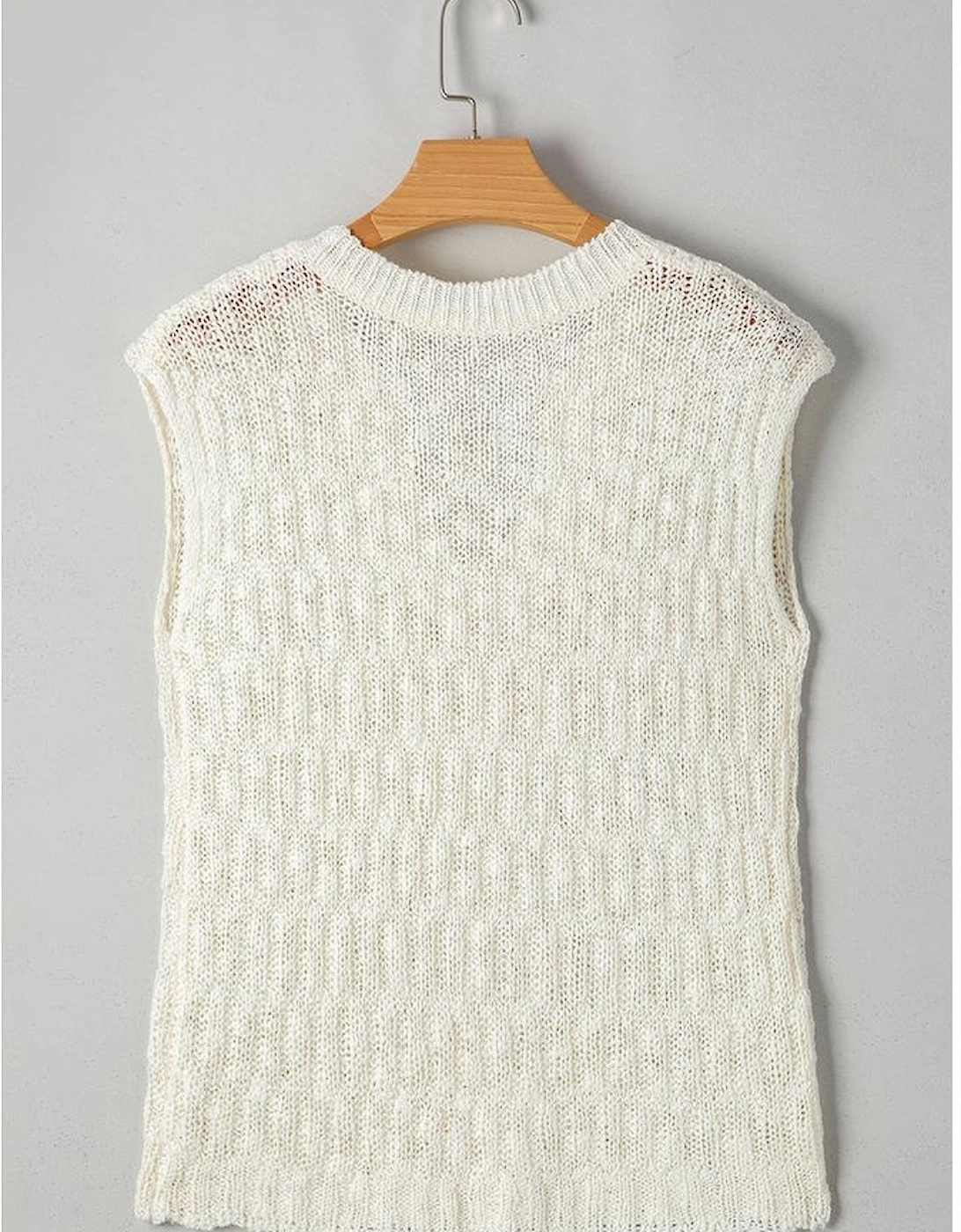 Beige Notched V Neck Short Sleeve Sweater