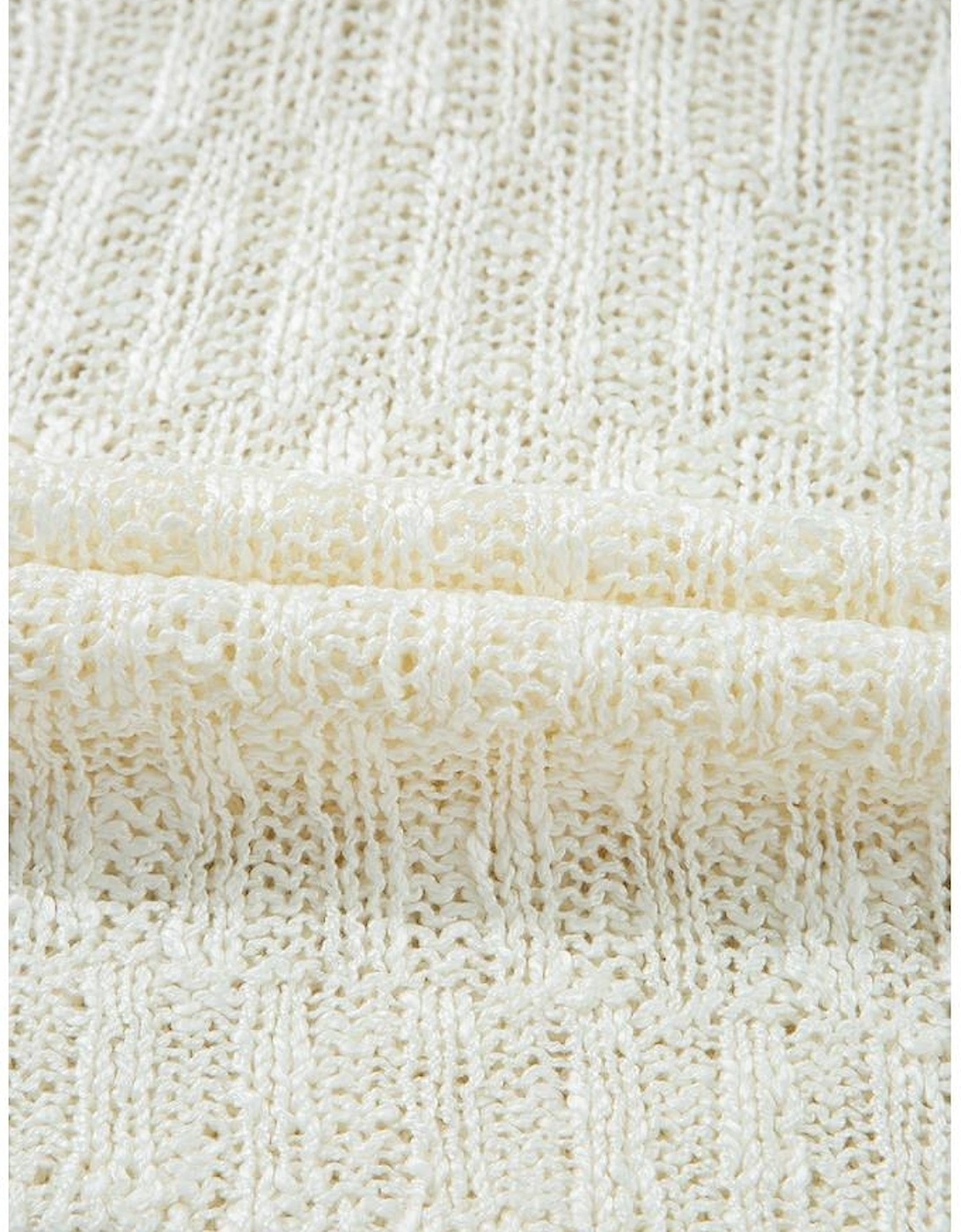 Beige Notched V Neck Short Sleeve Sweater