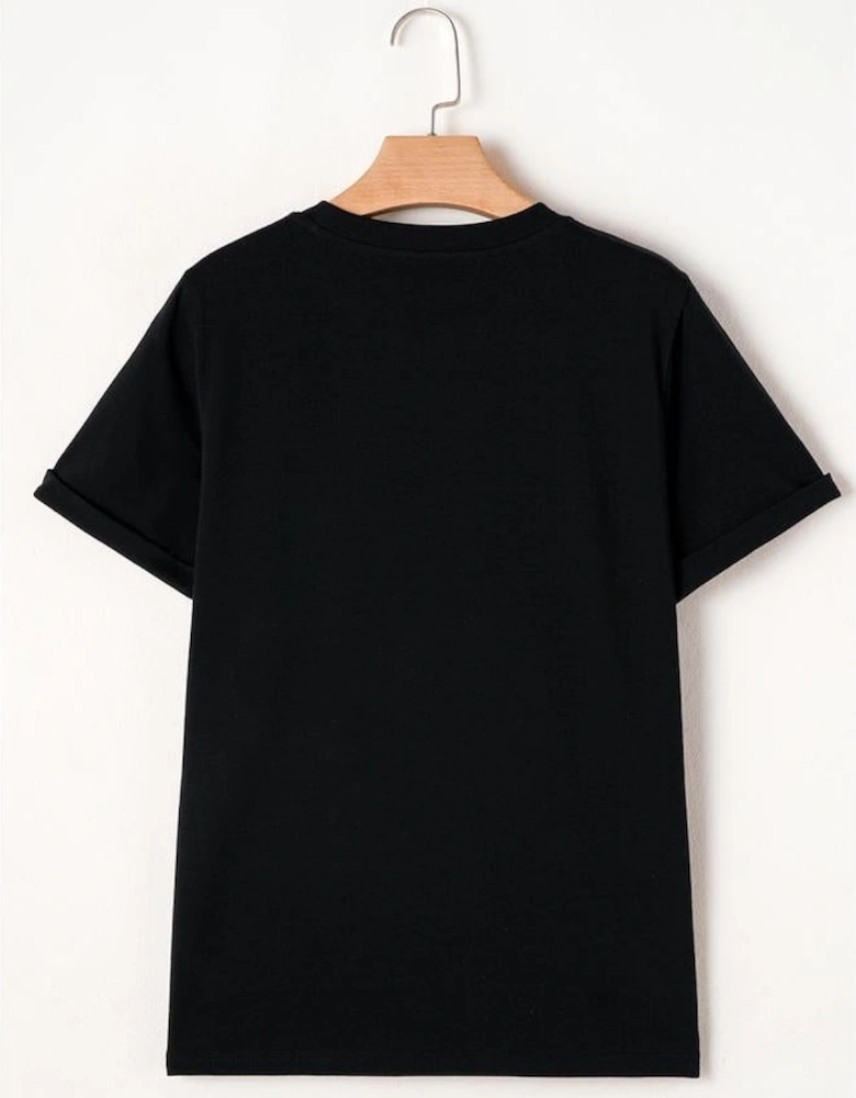 Black Rhinestone Christmas Tree Round Neck Graphic Tee