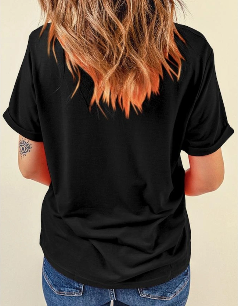 Black Rhinestone Christmas Tree Round Neck Graphic Tee