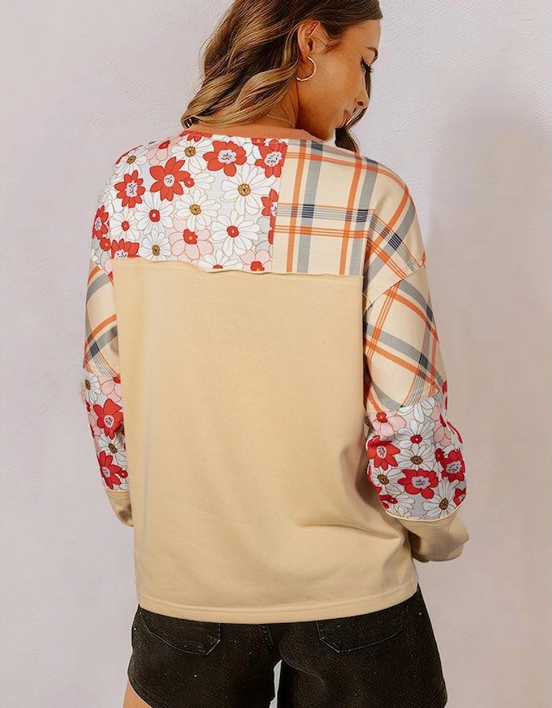 Parchment Floral Plaid Patchwork Casual Top, 11 of 10